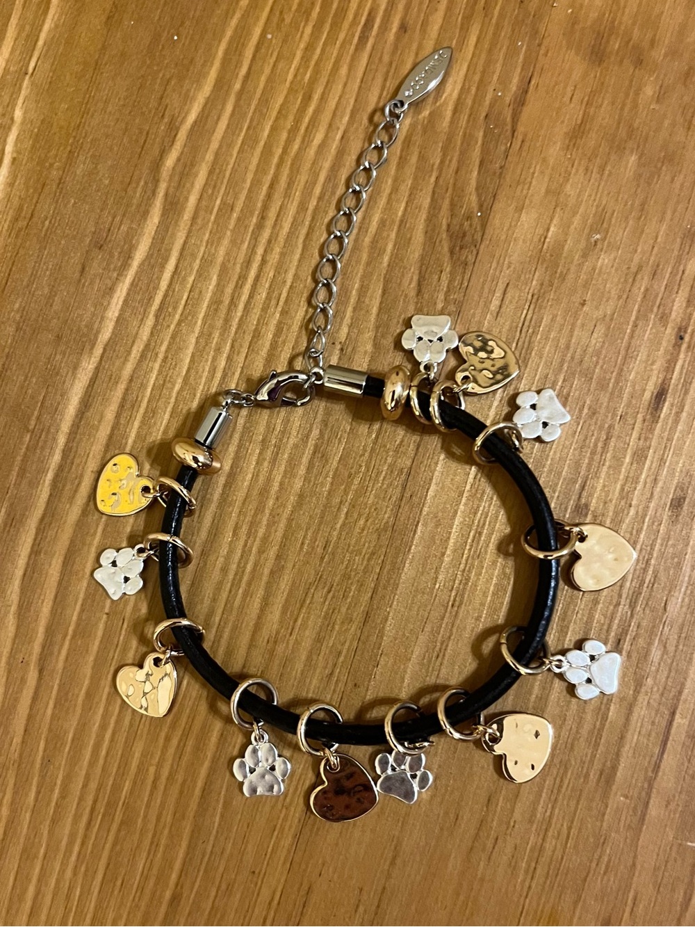 Demdaco giving collection charm bracelet on leather cord 12 paw heart charms